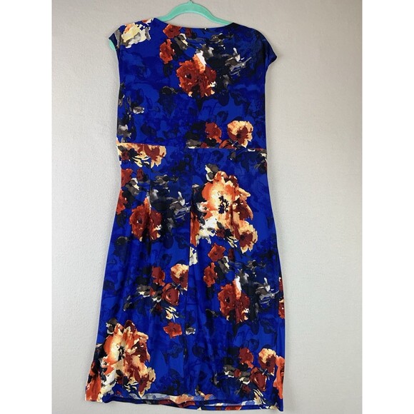 Lauren Ralph Lauren Womans Dress 18 Floral Faux Wrap V-Neck Ruched Sheath Midi - Picture 2 of 8